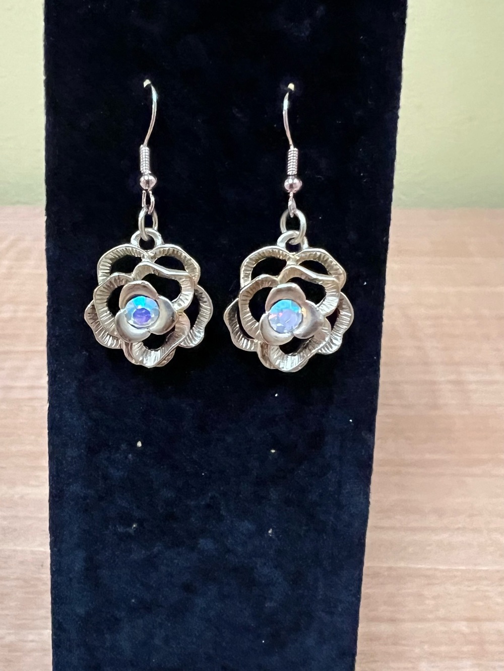 Gold-Tone Flower Dangle Earrings with Iridescent Center